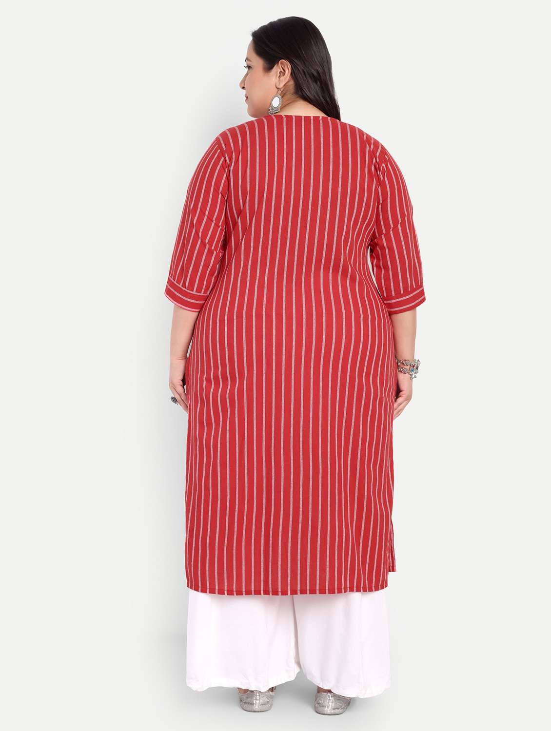 women plus size striped straight kurta - 21993634 -  Standard Image - 3