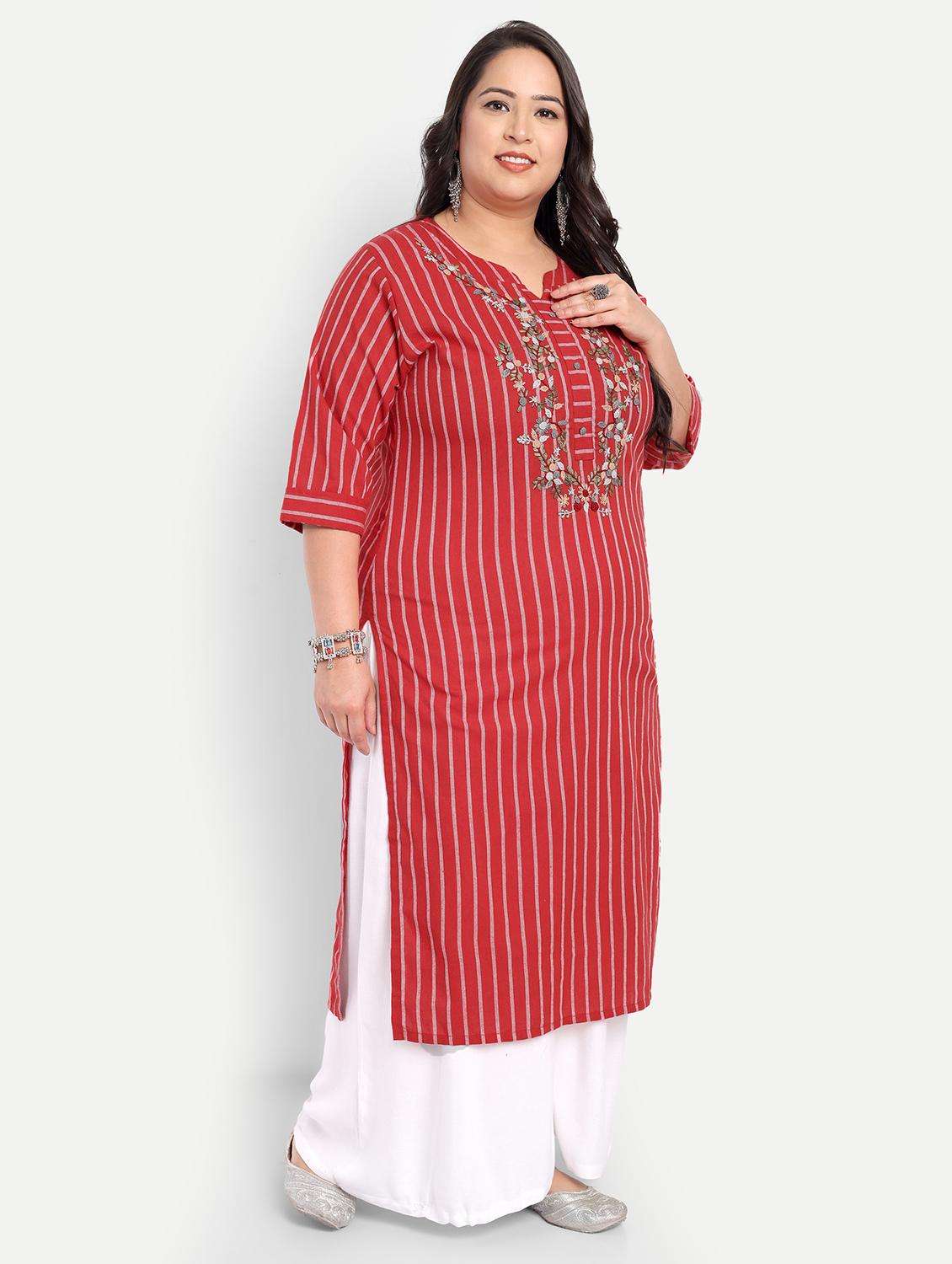 women plus size striped straight kurta - 21993634 -  Standard Image - 3