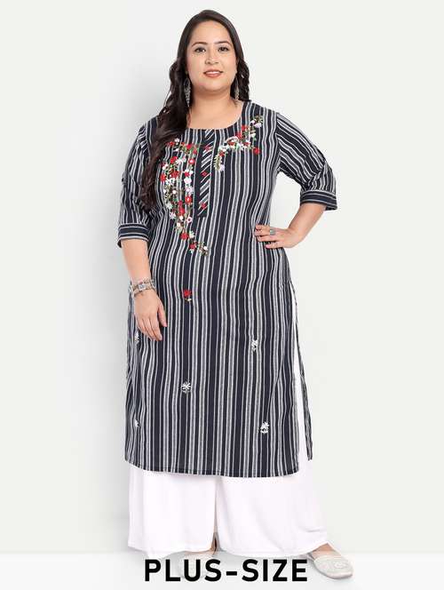 women plus size striped straight kurta - 21993635 - Standard Image - 0