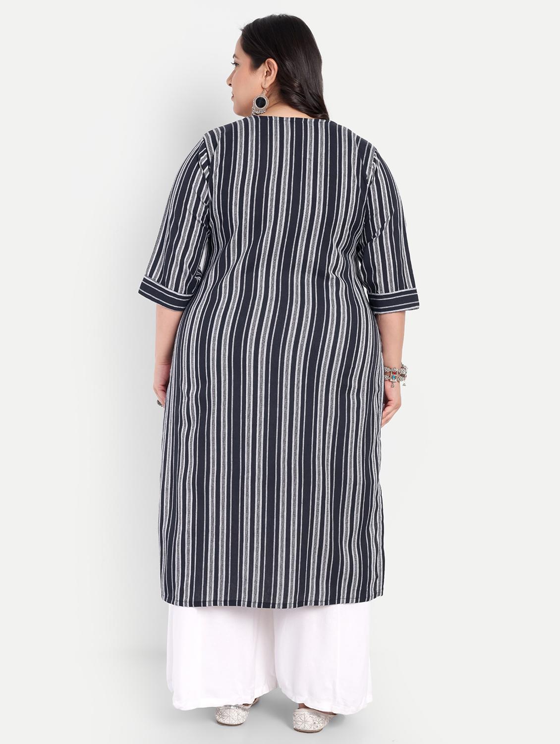 women plus size striped straight kurta - 21993635 - Standard Image - 3