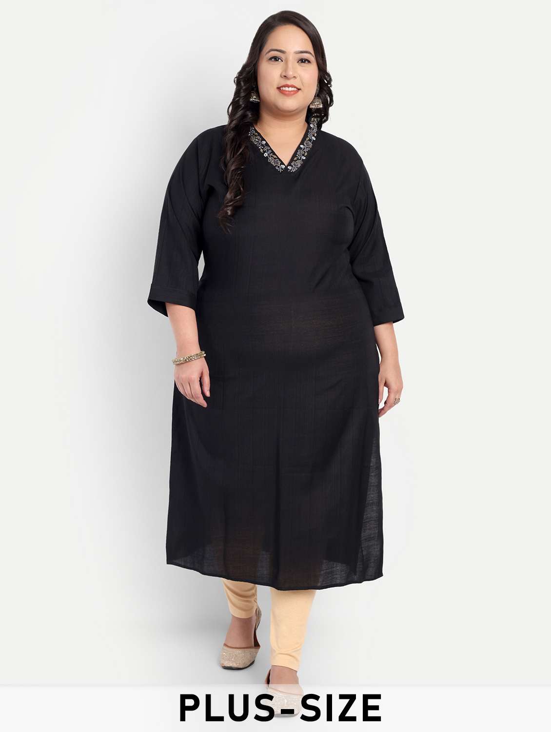 women plus size embroidered straight kurta