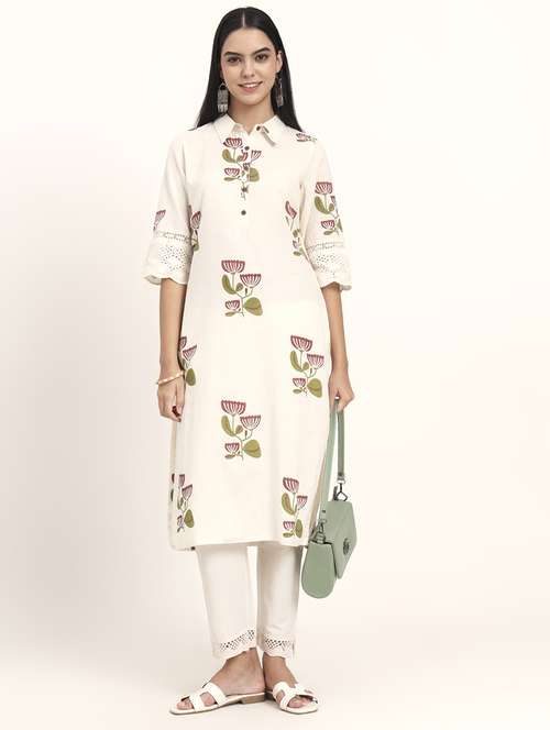 women floral three quarter sleeve a-line kurta - 21993646 - Standard Image - 0