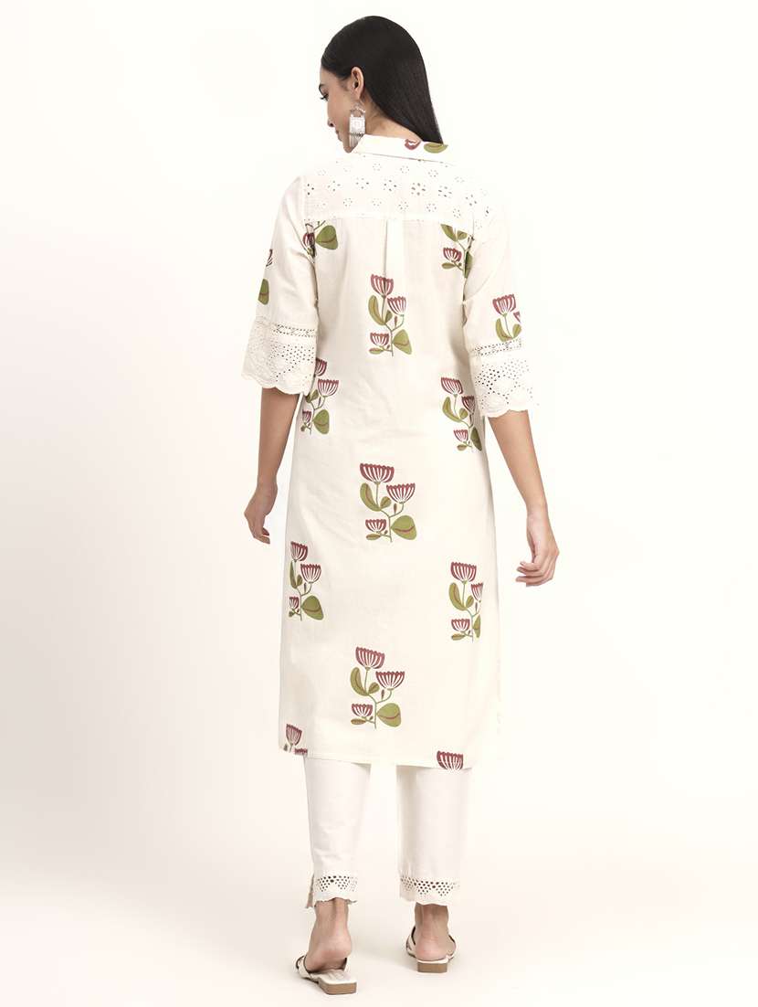 women floral three quarter sleeve a-line kurta - 21993646 - Standard Image - 3