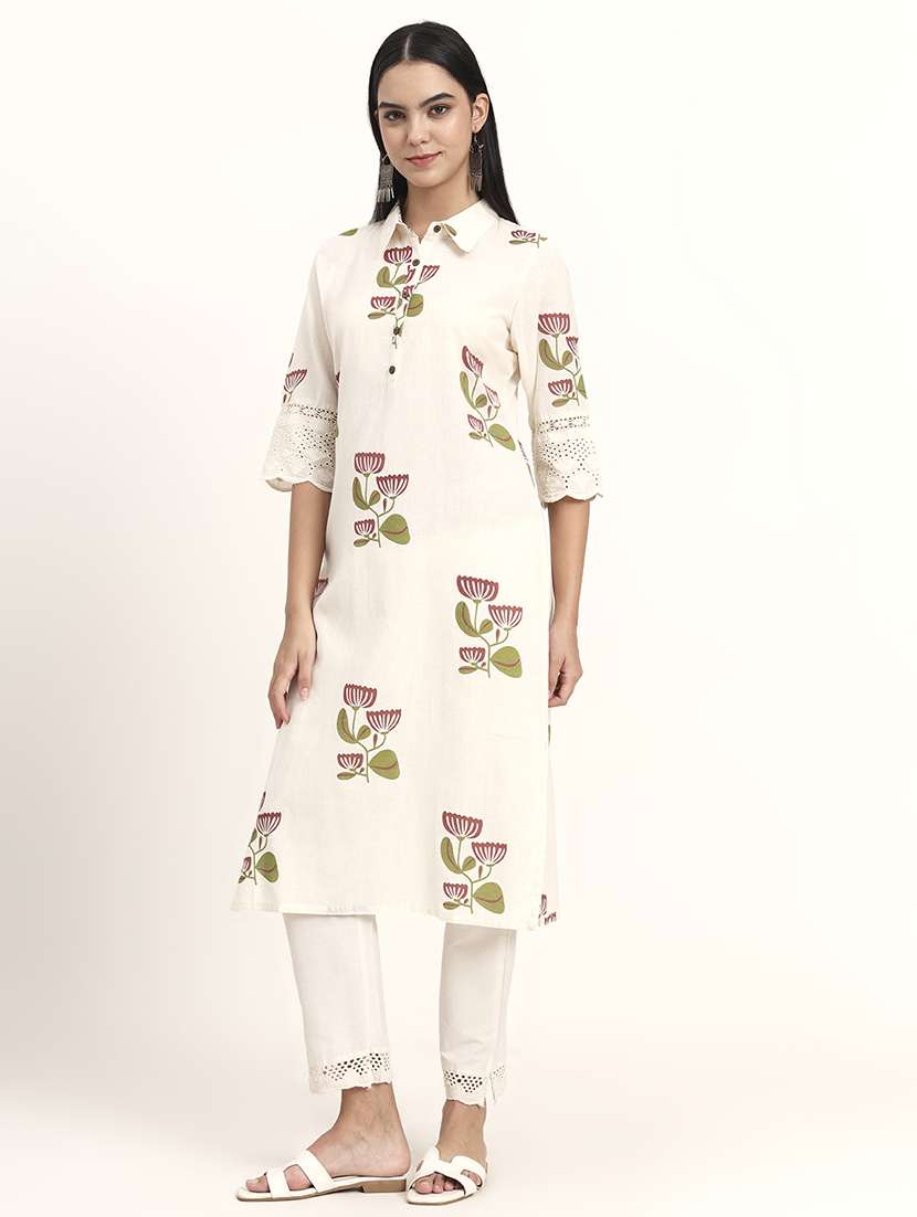 women floral three quarter sleeve a-line kurta - 21993646 - Standard Image - 5