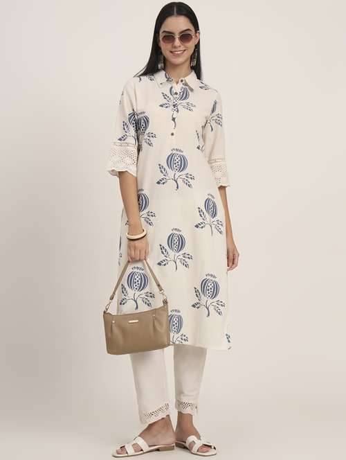 women floral three quarter sleeve a-line kurta - 21993647 - Standard Image - 0