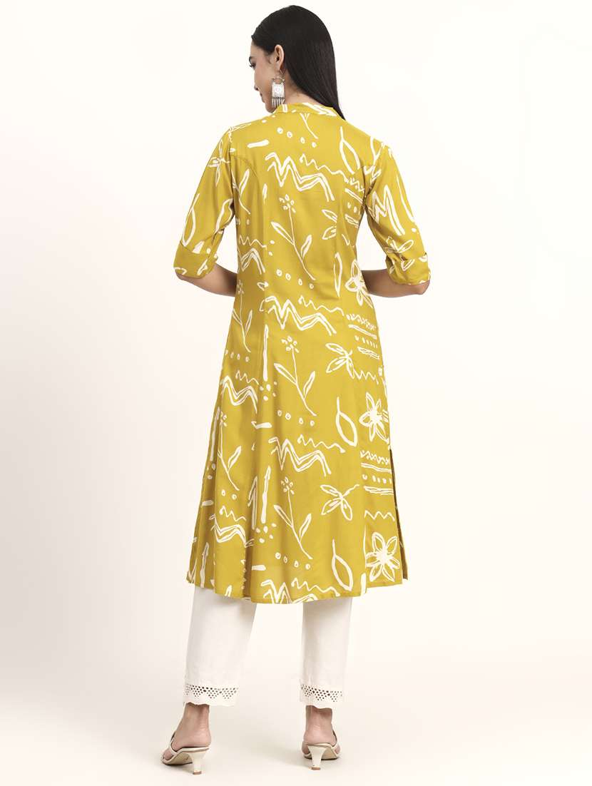 women printed three quarter sleeve a-line kurta - 21993648 - Standard Image - 3