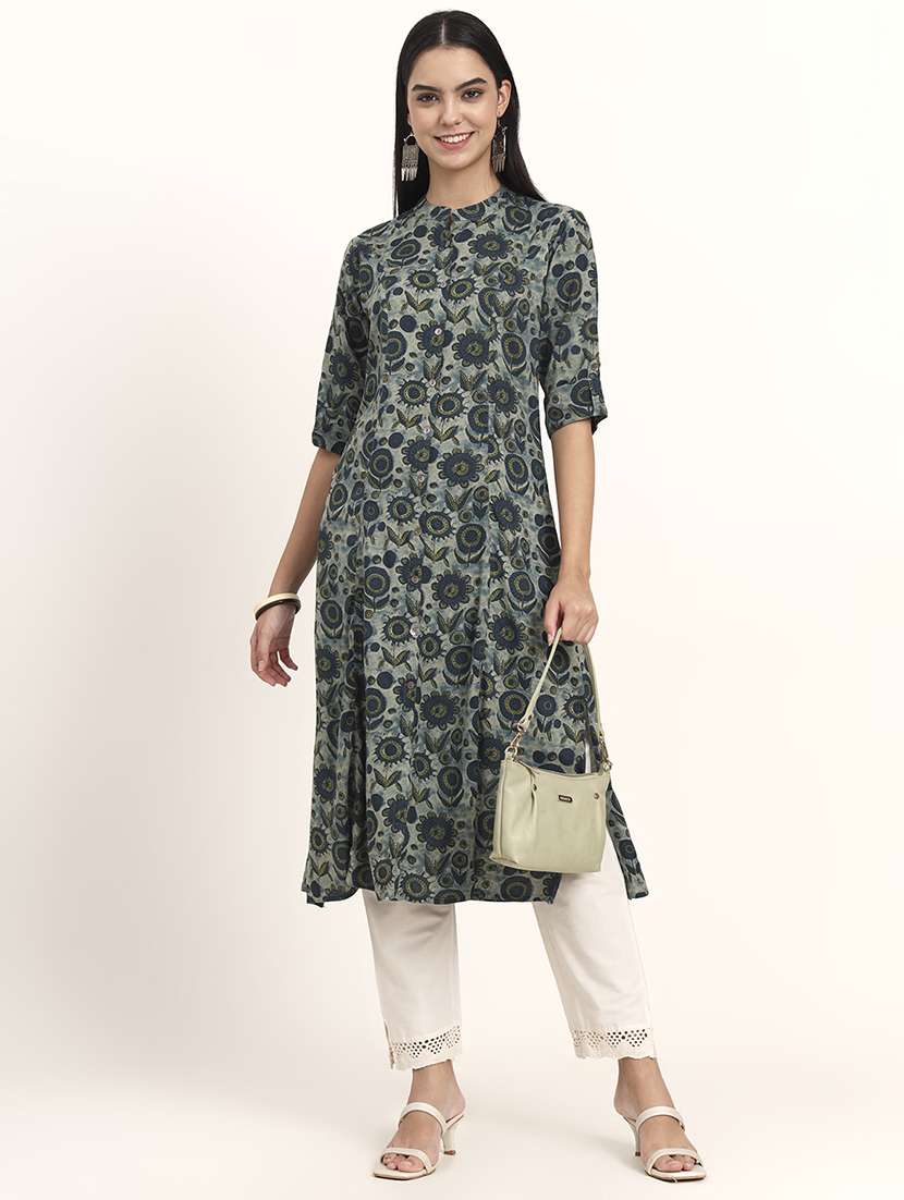 women floral three quarter sleeve a-line kurta - 21993649 -  Zoom Image - 0