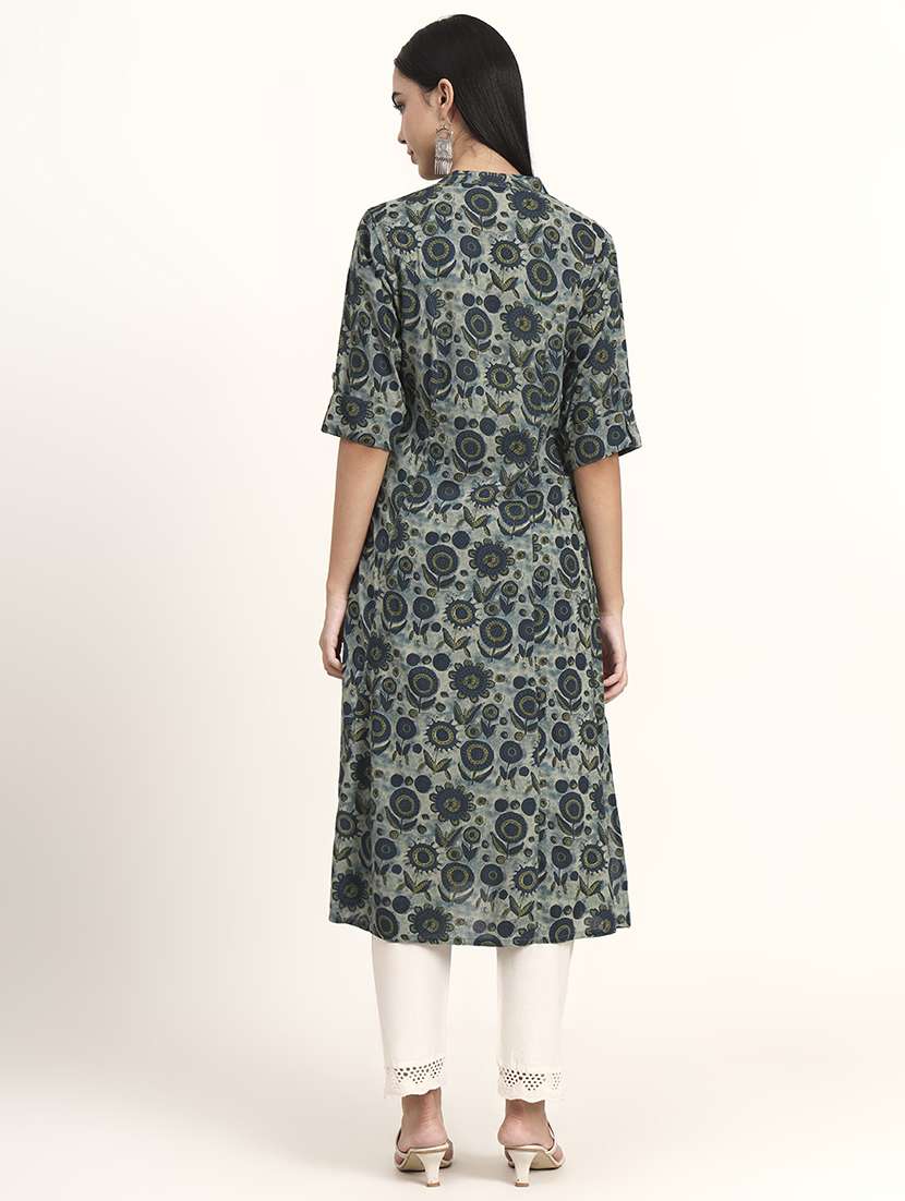 women floral three quarter sleeve a-line kurta - 21993649 - Standard Image - 3