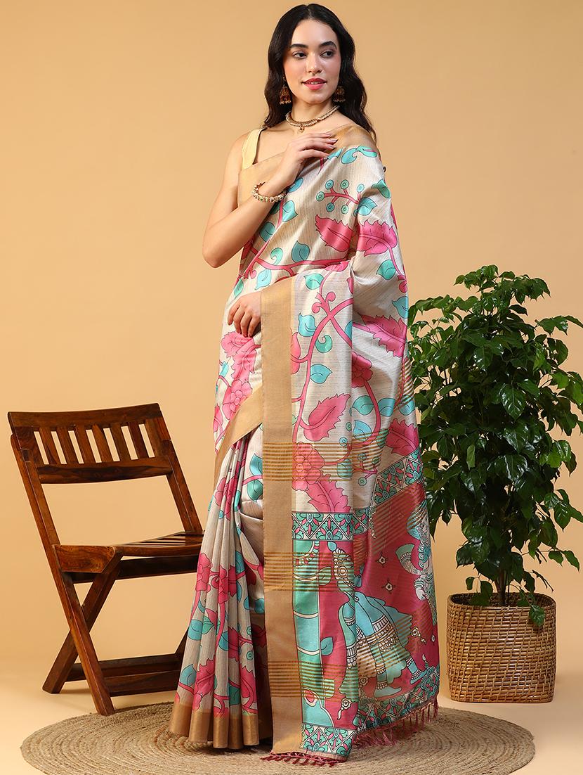 women kalamkari printed saree with blouse - 21993735 - Standard Image - 3