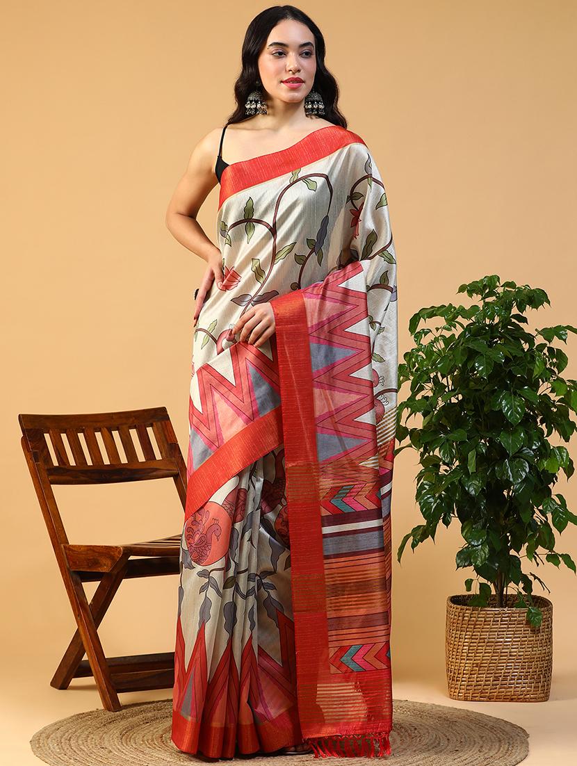 women printed casual wear saree with blouse - 21993736 - Standard Image - 3