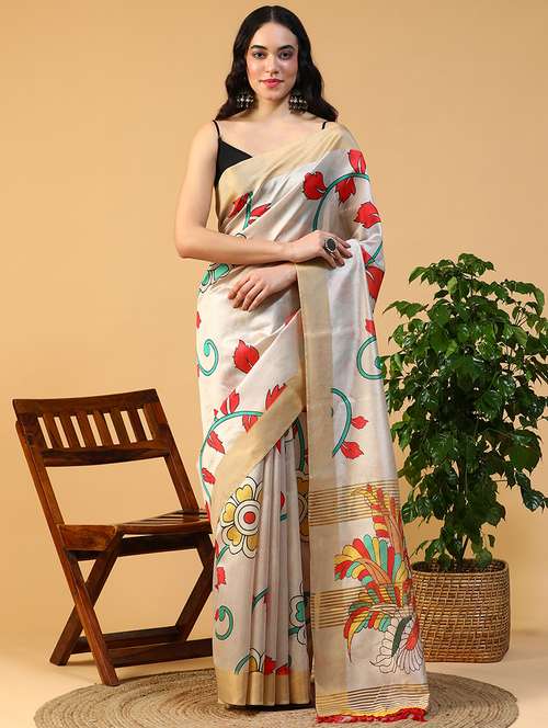 women kalamkari printed saree with blouse - 21993737 -  Standard Image - 0
