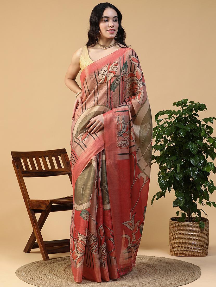 women printed casual wear saree with blouse