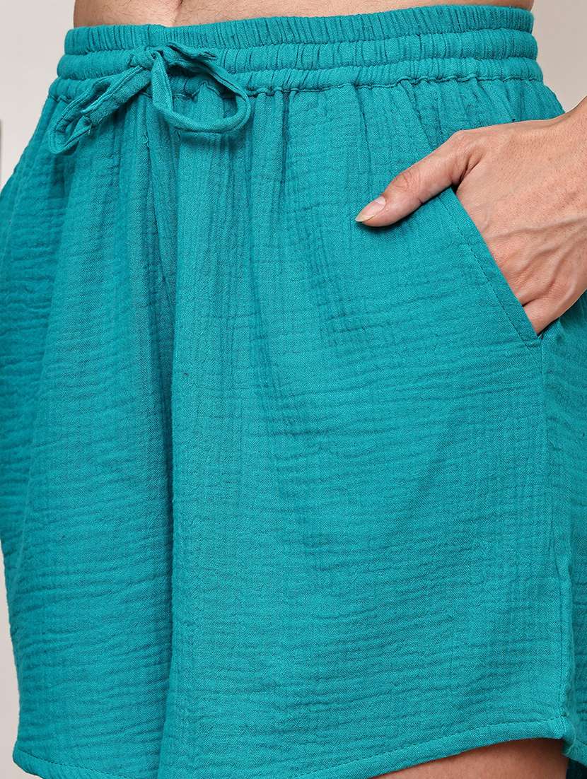 women turquoise solid mid rise loungewear short - 21993748 -  Standard Image - 5