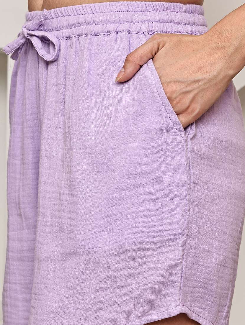 women lavender solid mid rise loungewear short - 21993749 -  Standard Image - 5