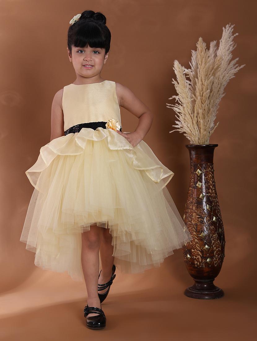 girls gold net tiered party dress