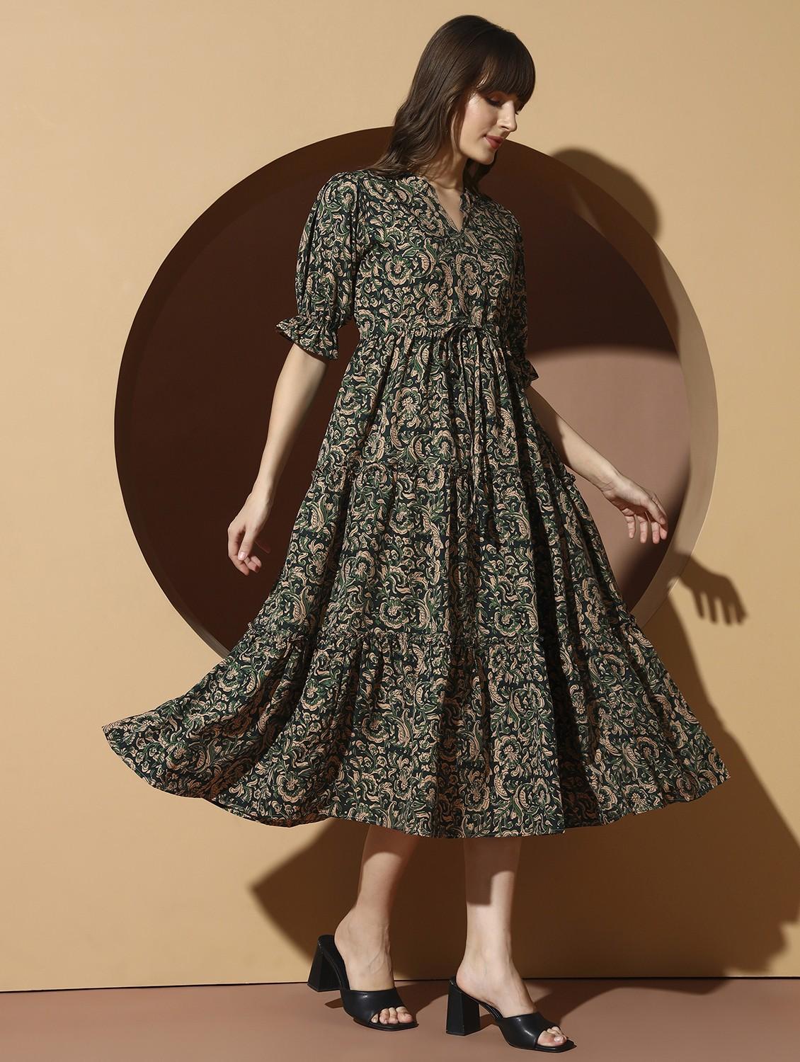women printed puff sleeve tiered dress - 21993785 - Standard Image - 3