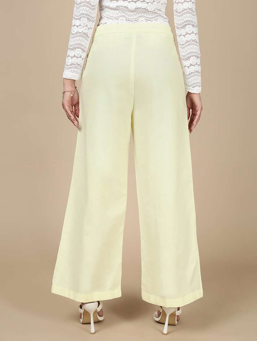 women solid mid rise wide leg trouser - 21993789 - Standard Image - 3
