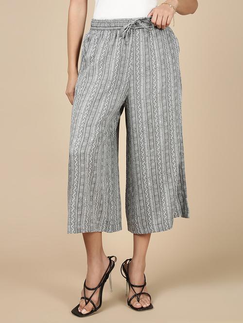 women grey printed mid rise culottes - 21993790 - Standard Image - 0