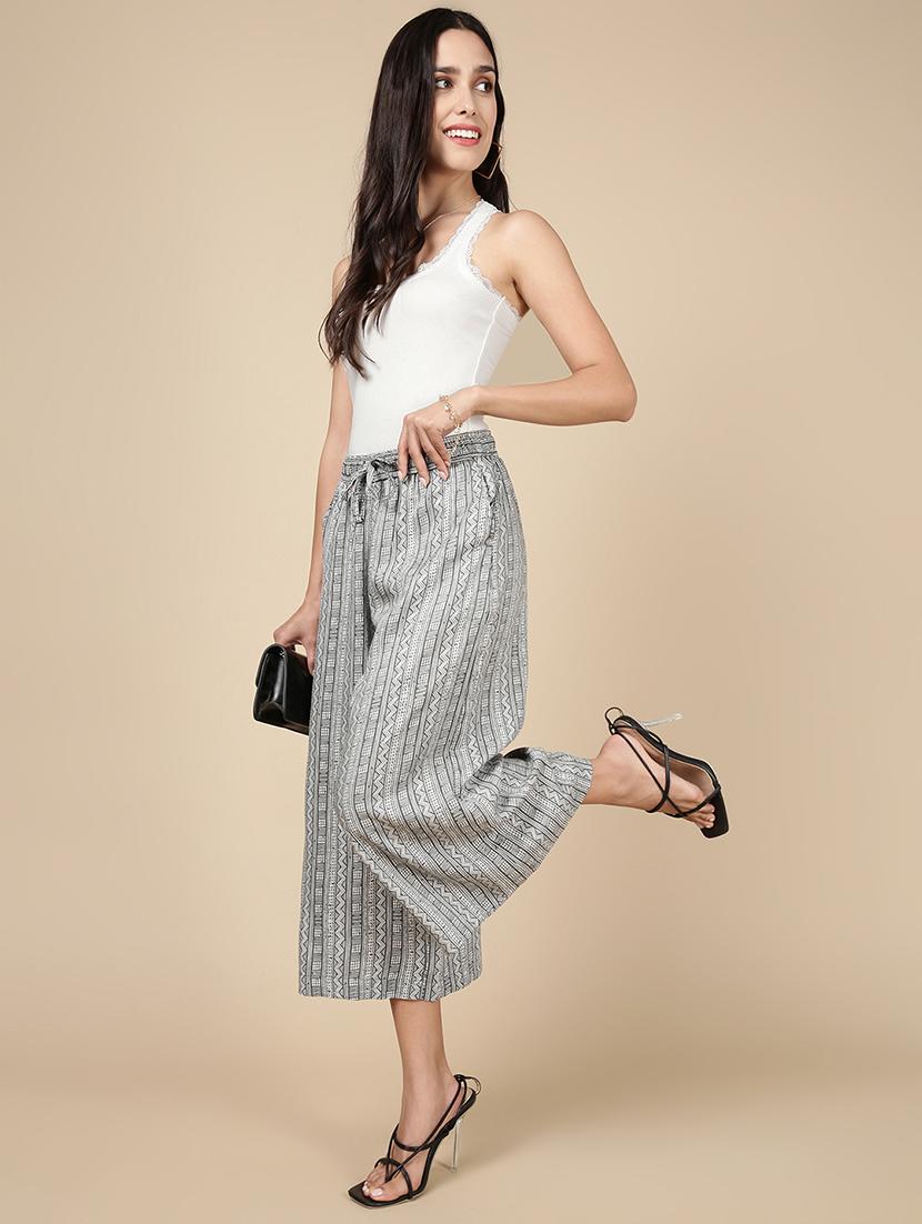 women grey printed mid rise culottes - 21993790 - Standard Image - 5