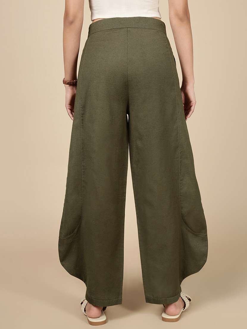 women solid mid rise wide leg trouser - 21993791 -  Standard Image - 3