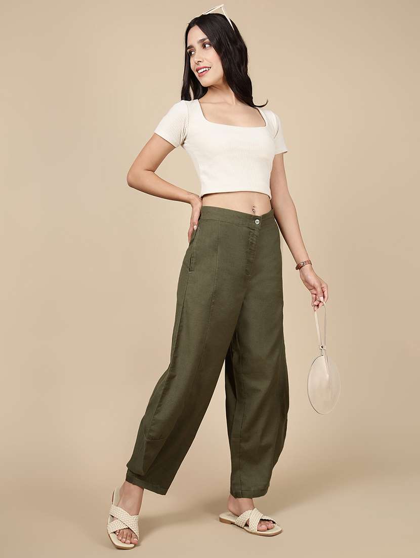 women solid mid rise wide leg trouser - 21993791 -  Standard Image - 5