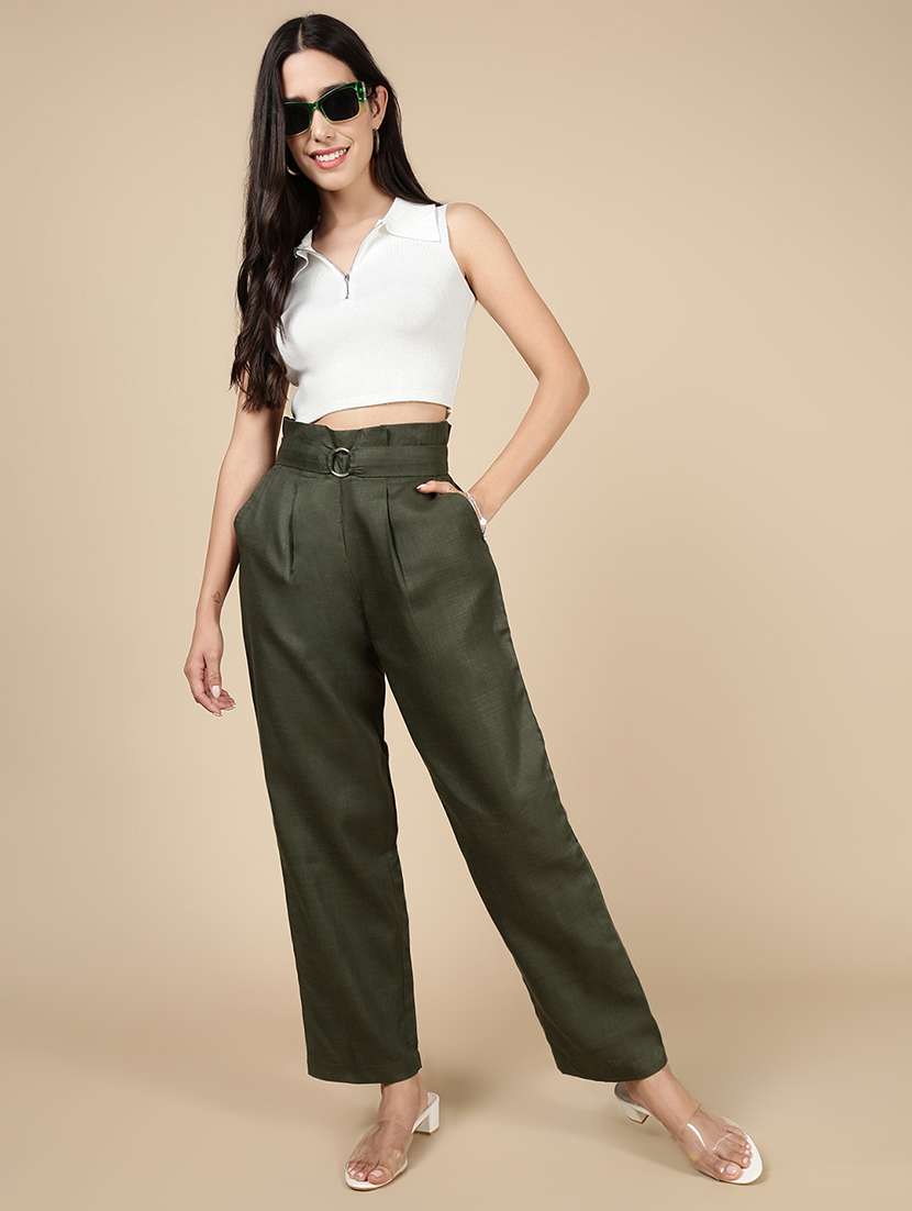 women solid high rise straight trouser - 21993793 -  Standard Image - 3
