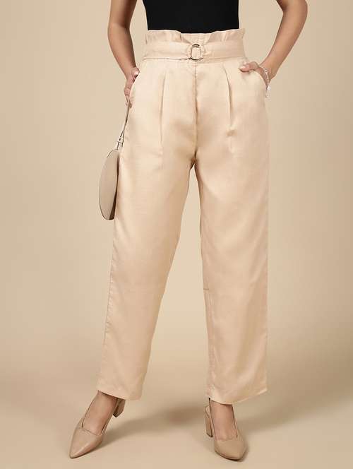 women solid high rise straight trouser - 21993794 - Standard Image - 0