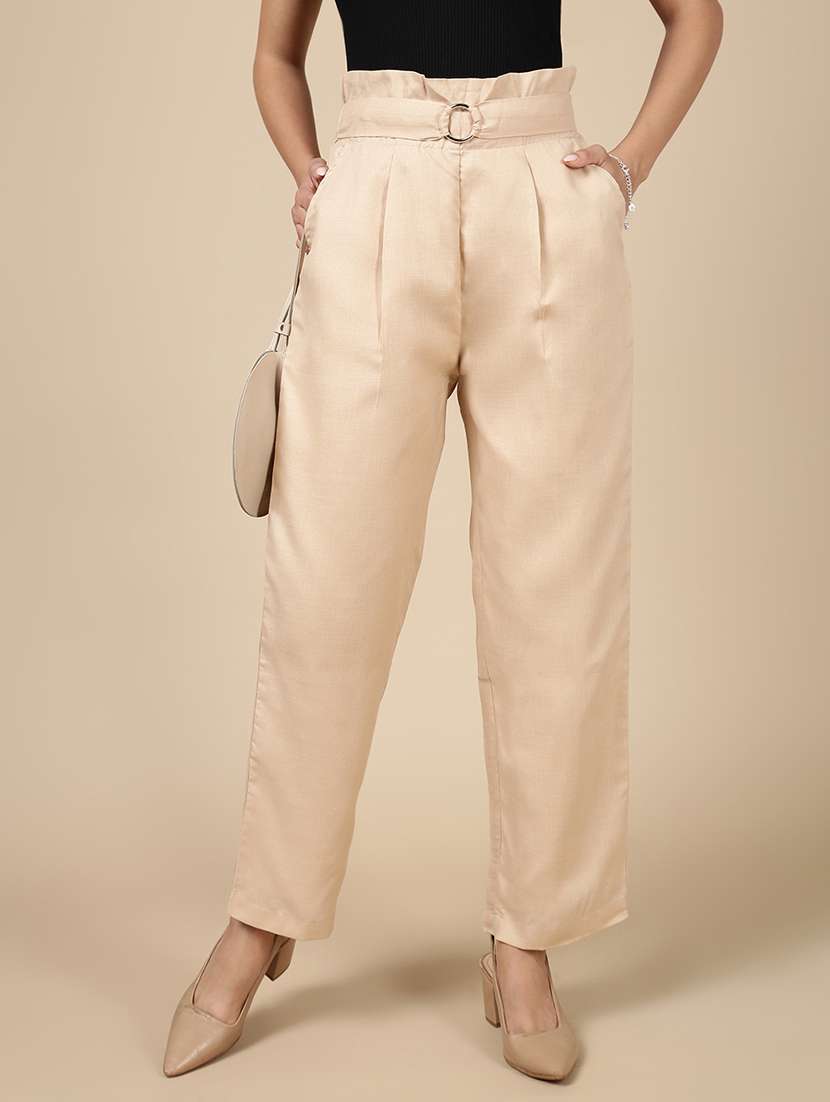 women solid high rise straight trouser - 21993794 - Zoom Image - 0