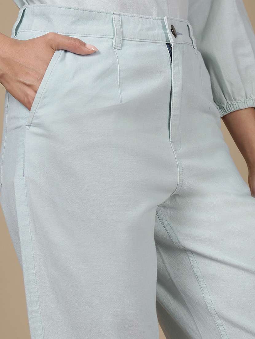women solid mid rise straight trouser - 21993798 - Standard Image - 5