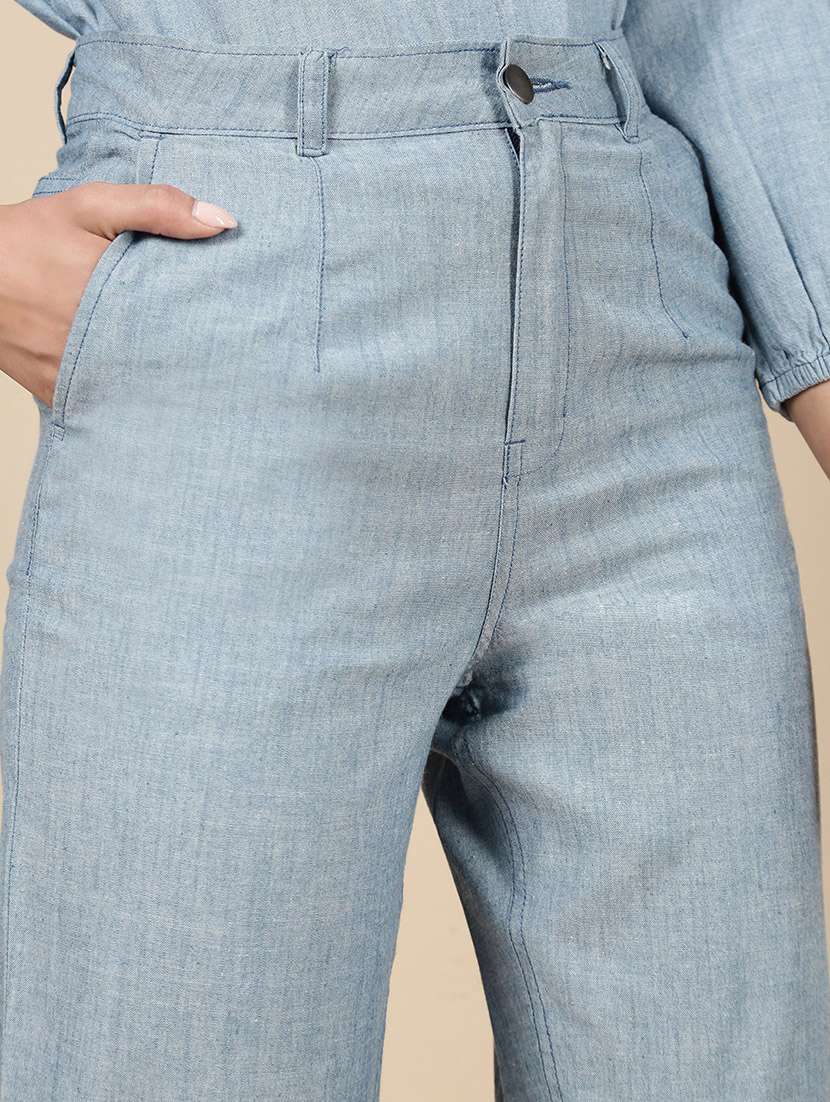 women blue solid mid rise straight trouser - 21993799 -  Standard Image - 5