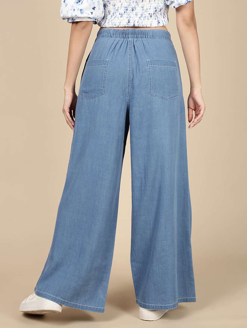 women solid mid rise wide leg trouser - 21993803 -  Standard Image - 3