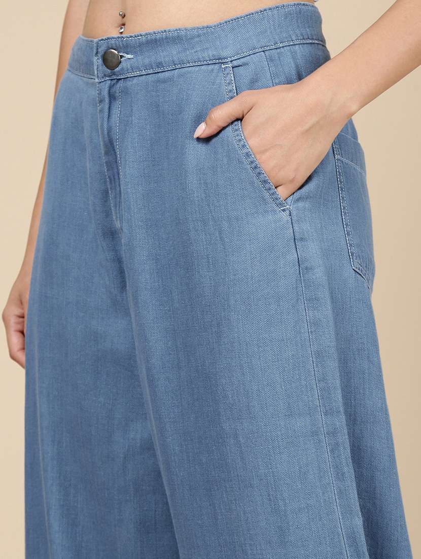 women solid mid rise wide leg trouser - 21993803 -  Standard Image - 5