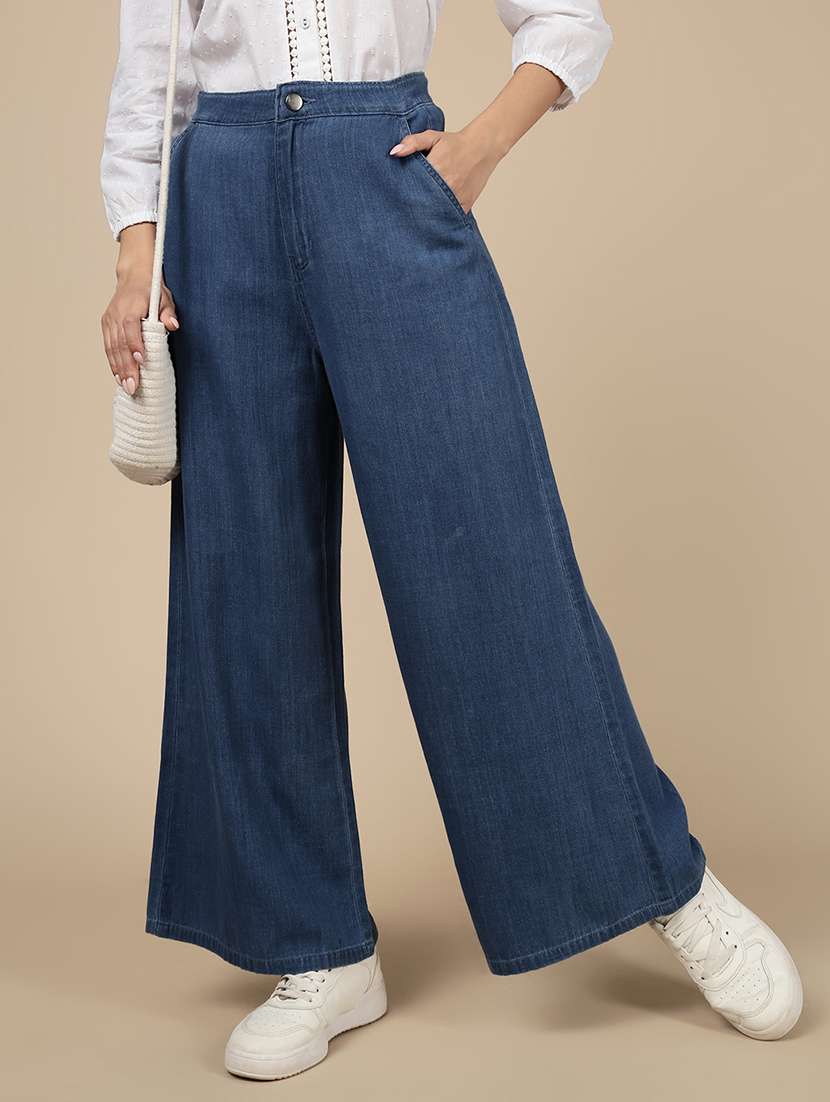 women solid high rise wide leg trouser - 21993804 -  Standard Image - 3