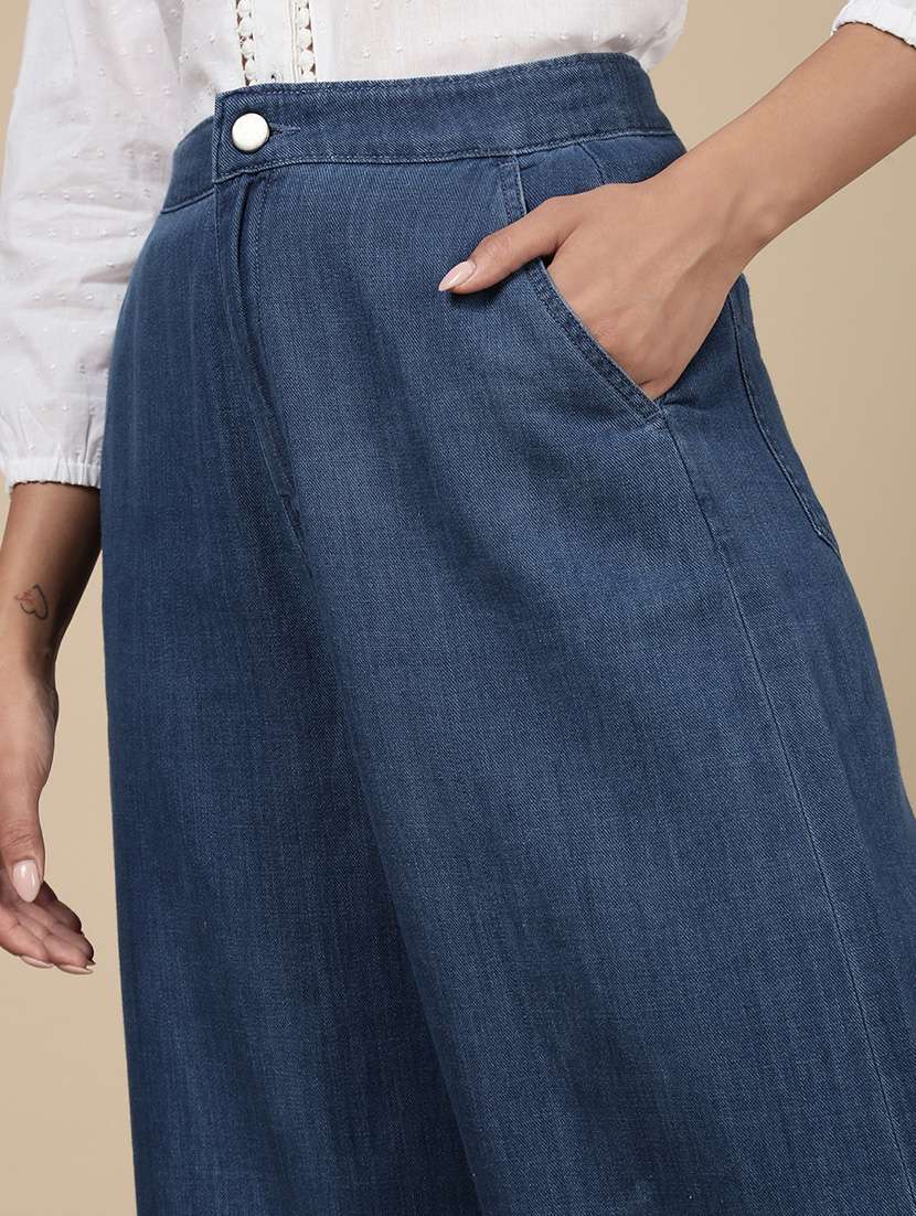 women solid high rise wide leg trouser - 21993804 -  Standard Image - 5