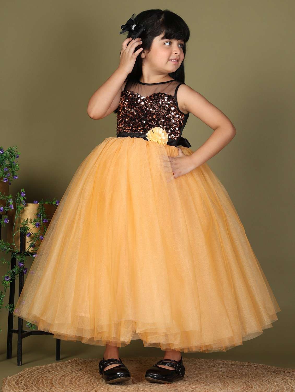 girls sequined sleeveless flared party gown - 21993830 - Zoom Image - 0