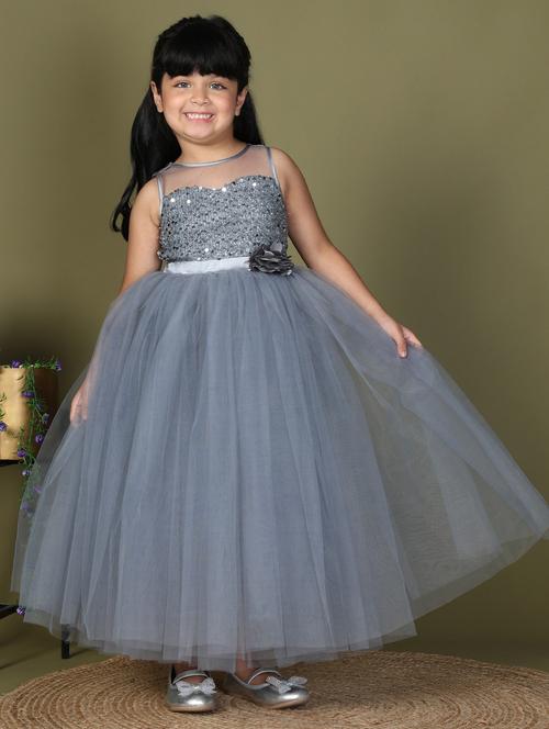girls grey sequined sleeveless flared party gown - 21993831 - Standard Image - 0