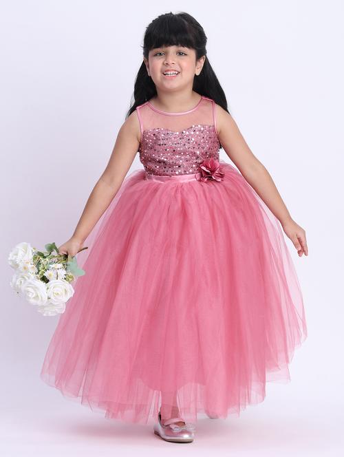 girls pink sequined sleeveless flared party gown - 21993833 - Standard Image - 0