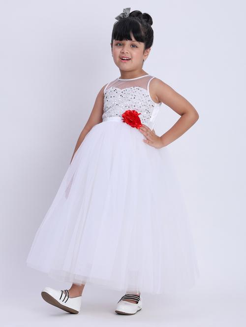 girls white sequined sleeveless flared party gown - 21993834 - Standard Image - 0