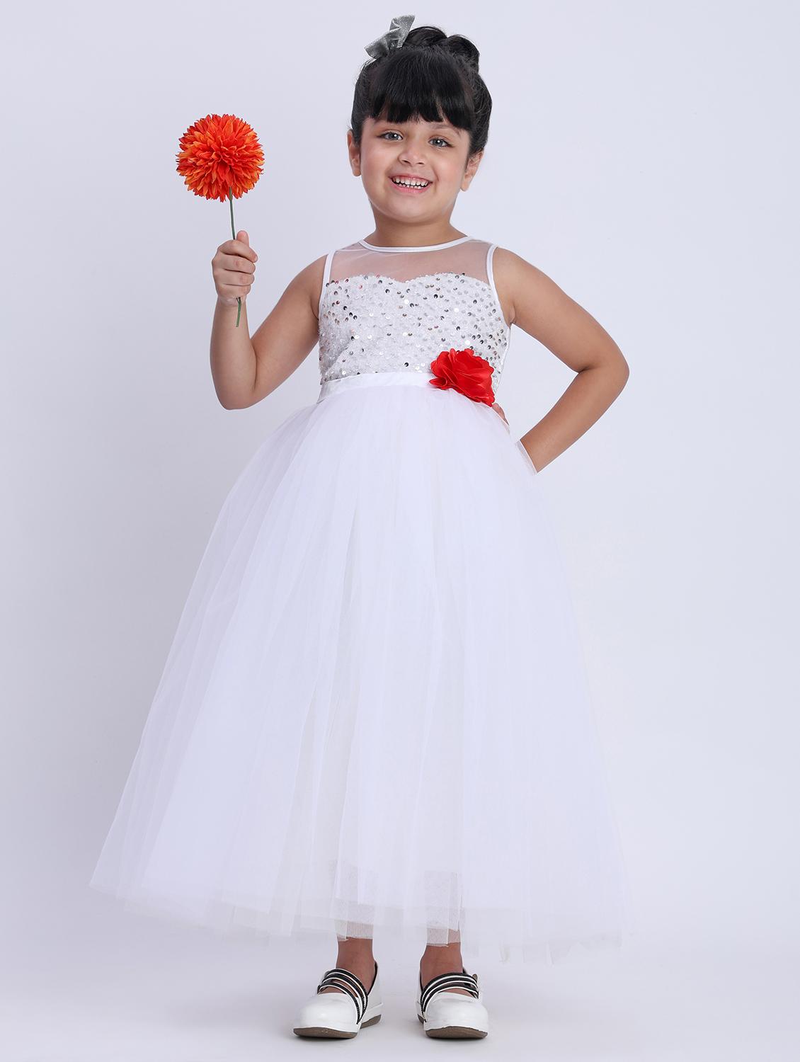 girls white sequined sleeveless flared party gown - 21993834 - Standard Image - 3