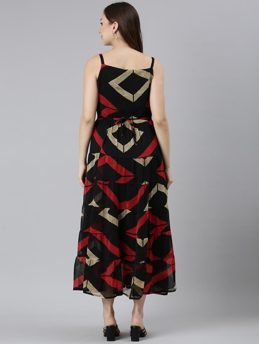 women geometric print shoulder strap tiered dress - 21993905 - Standard Image - 3