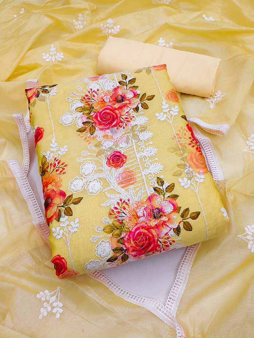 women floral print with embroidery unstitched suit set