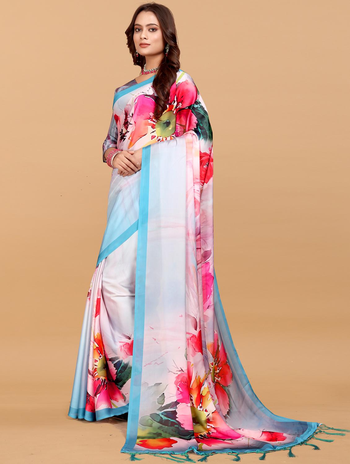 women floral printed saree with blouse - 21993922 - Standard Image - 3