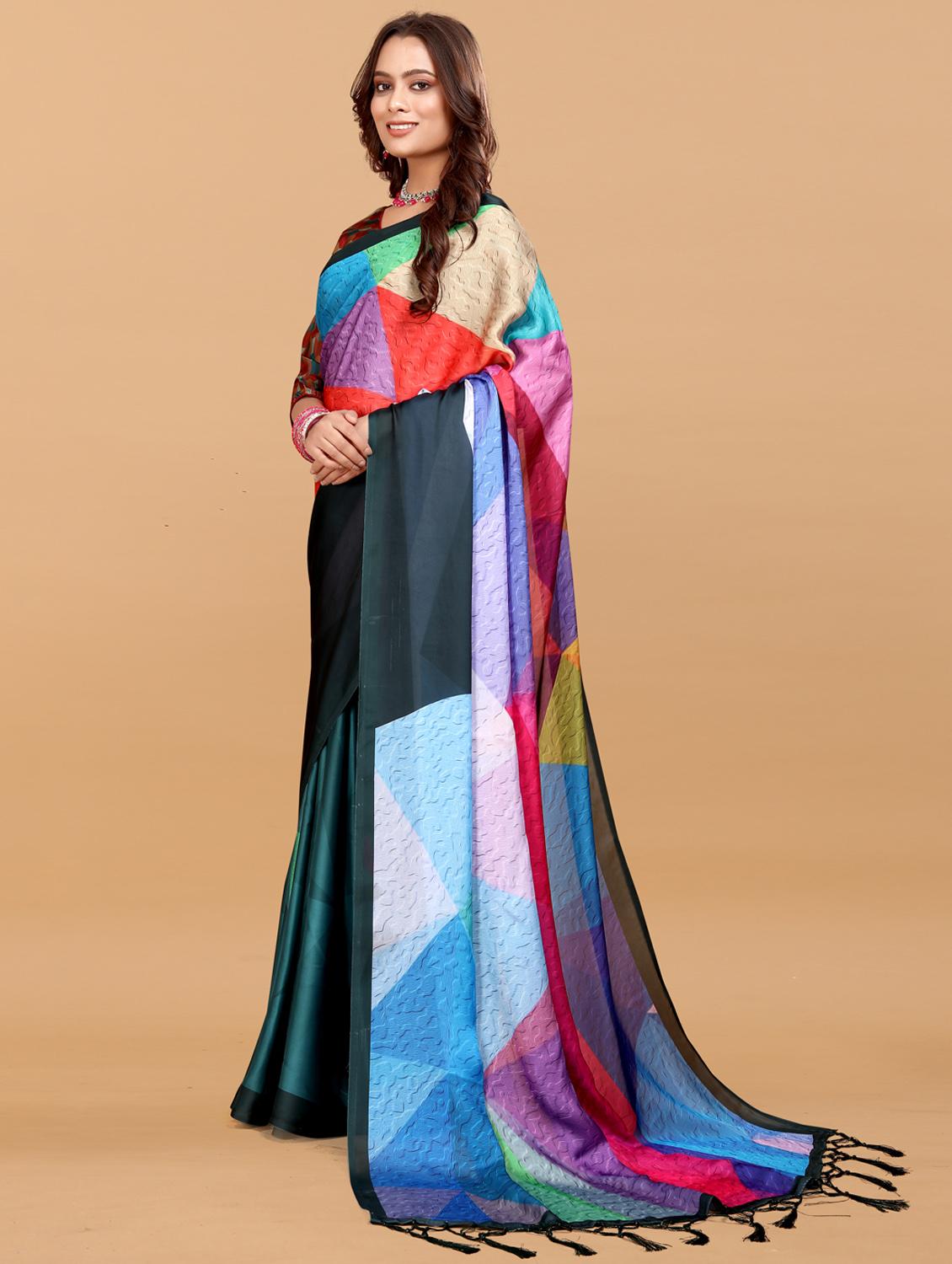 women printed casual wear saree with blouse - 21993925 - Standard Image - 3