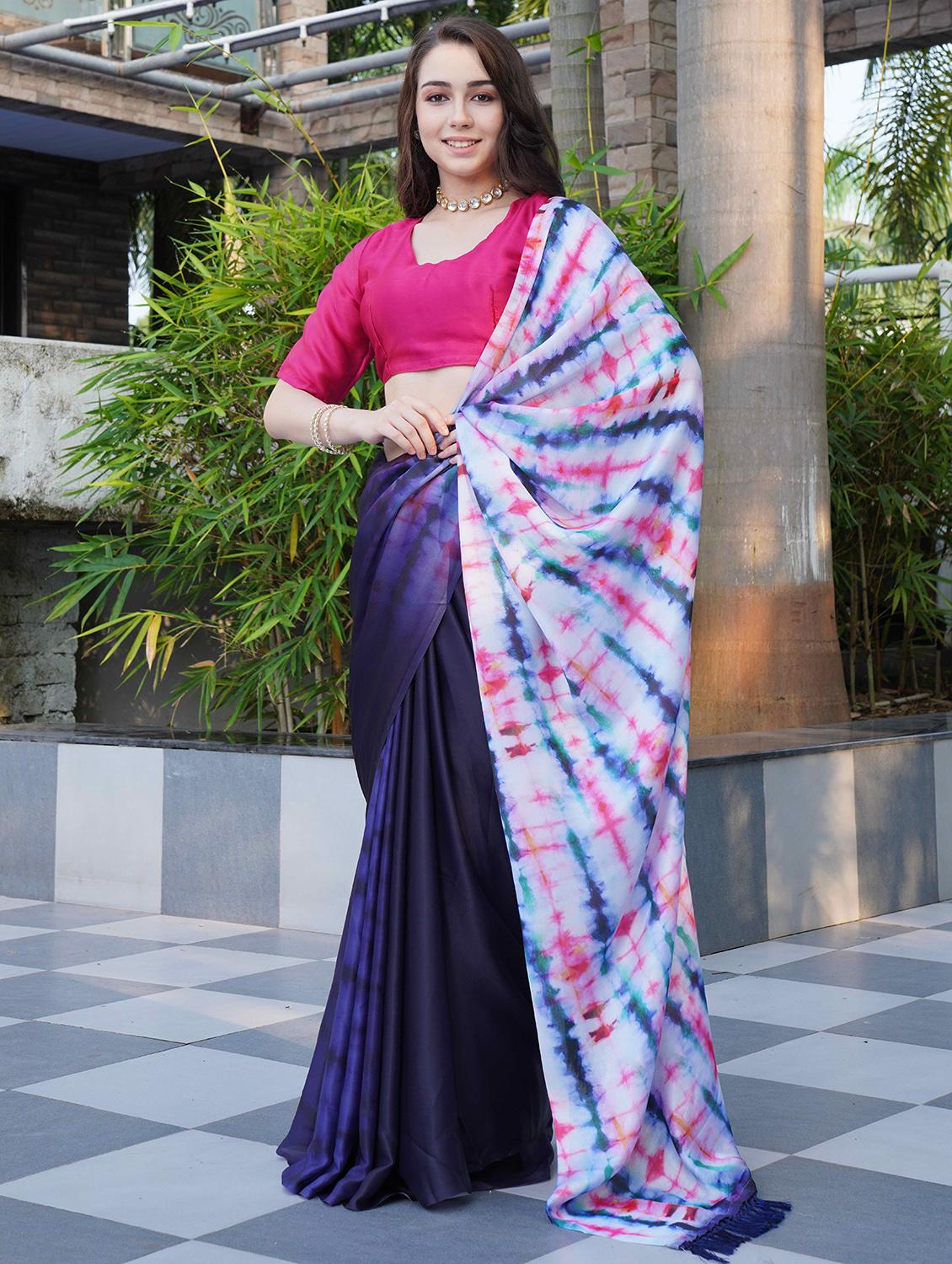 women tie & dye printed saree with blouse - 21993931 - Standard Image - 3
