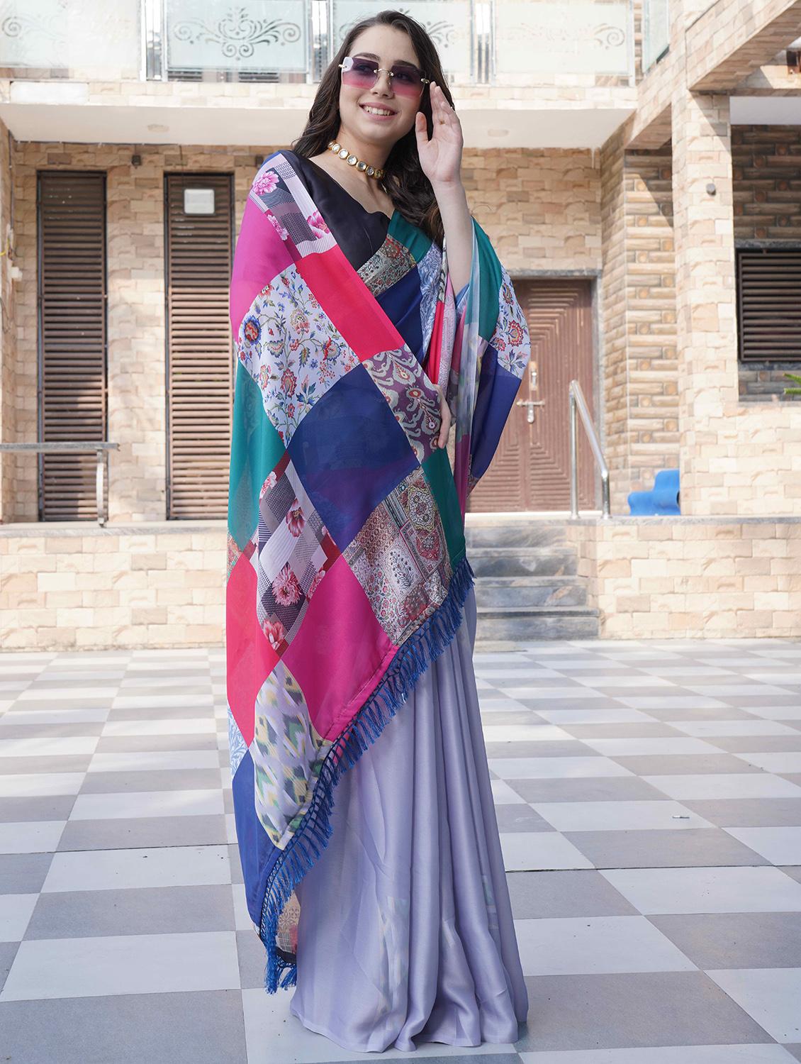 women printed casual wear saree with blouse - 21993932 - Standard Image - 3