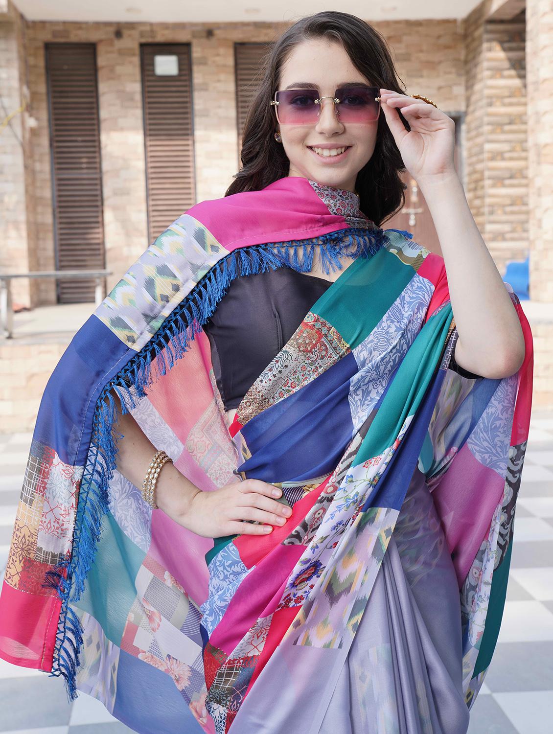 women printed casual wear saree with blouse - 21993932 - Standard Image - 5