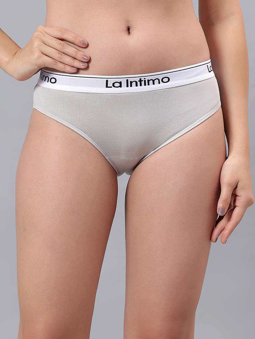 women grey solid mid rise bikini panty