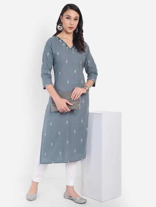 women self design three quarter sleeve straight kurta - 21994512 - Standard Image - 0
