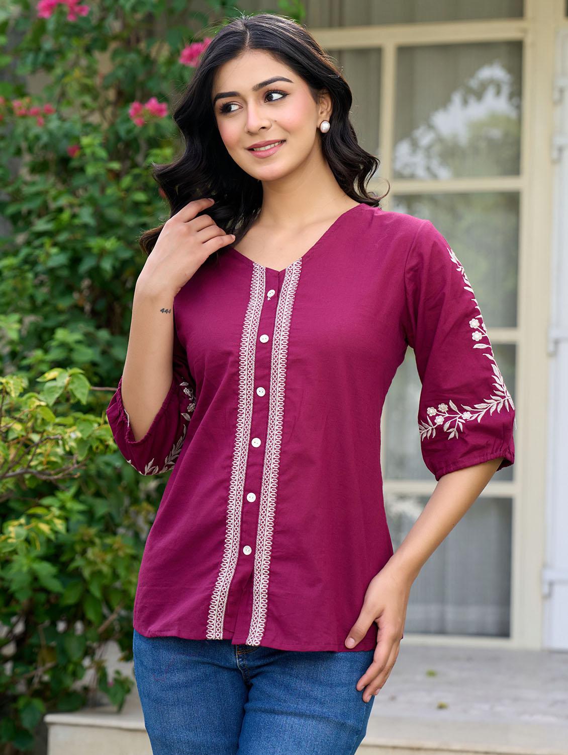 women solid with work puff sleeve ethnic top - 21994517 - Zoom Image - 0