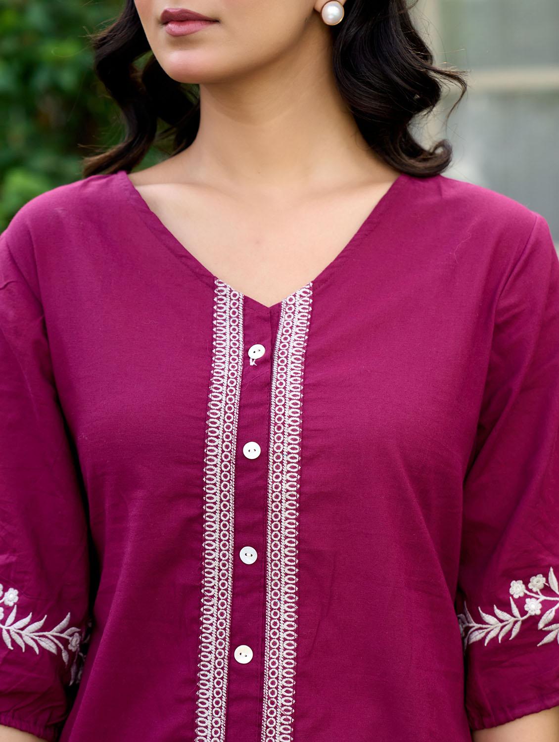 women solid with work puff sleeve ethnic top - 21994517 - Standard Image - 3
